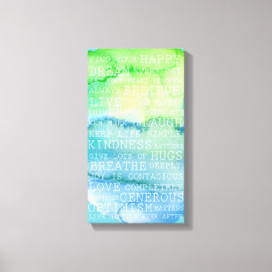 Toile Mots inspirés de pensées positives vert-bleu