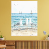 Toile Mouettes d'aquarelle à la plage sur mesure côtière (Insitu(Salon))