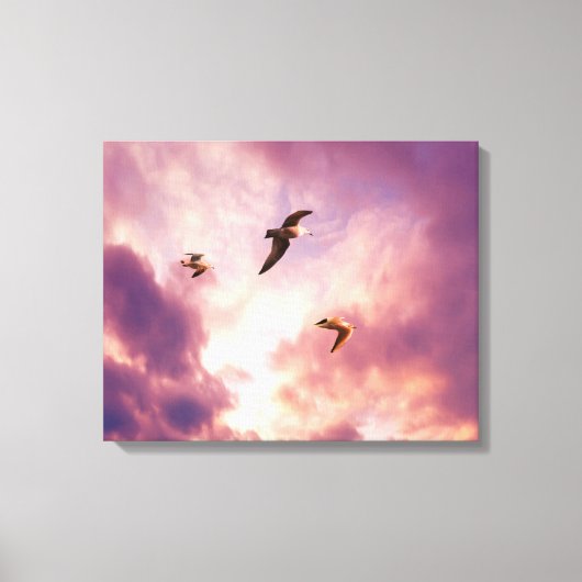 Toile Mouettes volant dans le ciel couché (Recto)