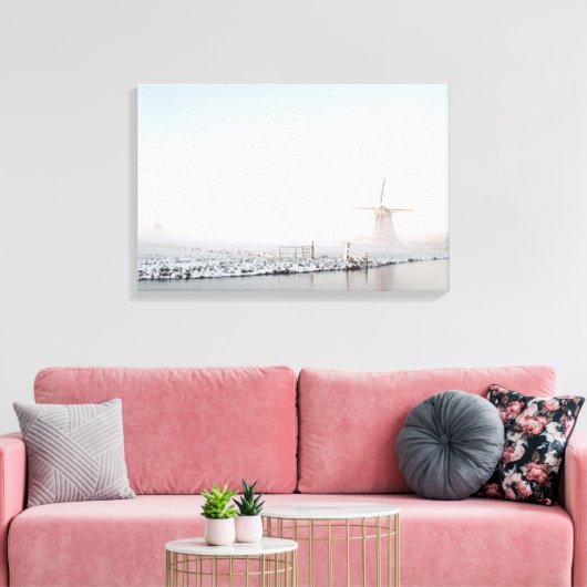 Toile Moulin à vent dans la neige en hiver (Insitu(Salon))