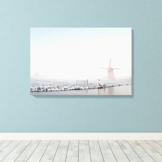 Toile Moulin à vent dans la neige en hiver (Insitu (Plancher de Bois))