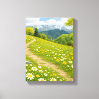 Toile Mountain Meadow Path avec Spring Daisy Art