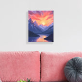 Toile Mountain Range Sunset | Watercolor Lake Landscape (Insitu(Salon))