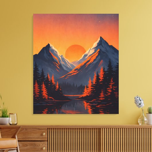Toile Mountain Sunset Reflection Fiery Orange Sky (Insitu(Salon))