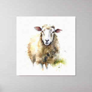 Toile mouton blanc dans un pâturage peint couleur eau