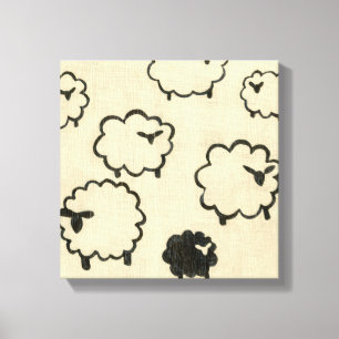 Toile Mouton blanc et noir sur Arrière - plan crème