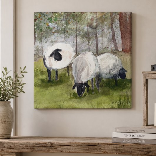 Toile Moutons pâturant à l'aquarelle