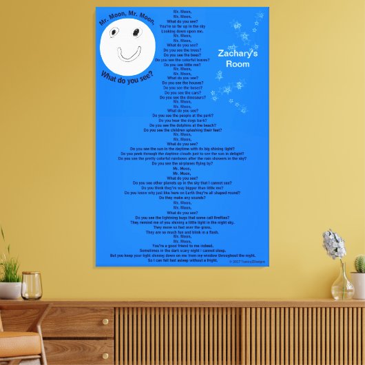 Toile Mr Moon Poem Blue Stars Nom 32" x 48" (Insitu(Salon))