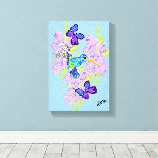 Toile Mur d'art ; Jour avec un Oiseau Humming (Insitu (Plancher de Bois))