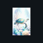 Toile Mur de tortue de mer paisible<br><div class="desc">Entrez dans un monde sous-marin serein avec ce magnifique mur de tortues de mer, exclusivement de Do Tell A Belle. Capturée dans une danse fascinante parmi les botaniques sous-marins capricieux, cette oeuvre est peinte dans des tons pastel apaisants de vert, turquoise, bleu, lavande et jaune pâle, évoquant la beauté paisible...</div>