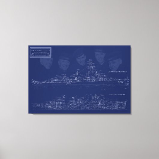 Toile Museum Ship The Sullivans Blueprint with Brothers (Recto)