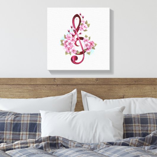 Toile Musical treble clef notes with sakura flowers (Insitu(Chambre))