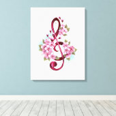 Toile Musical treble clef notes with Sakura flowers (Insitu (Plancher de Bois))