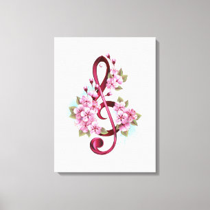 Toile Musical treble clef notes with Sakura flowers