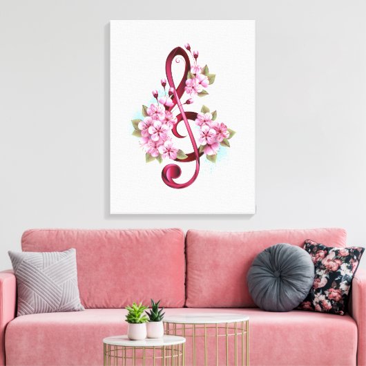 Toile Musical treble clef notes with Sakura flowers (Insitu(Salon))