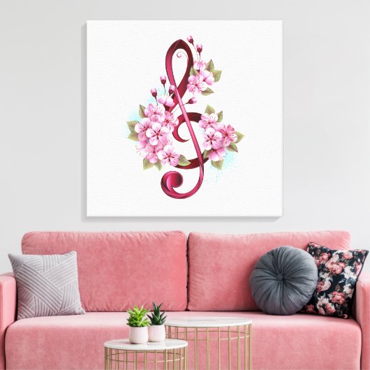 Toile Musical treble clef notes with sakura flowers (Insitu(Salon))