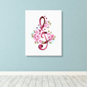 Toile Musical treble clef notes with Sakura flowers (Insitu (Plancher de Bois))