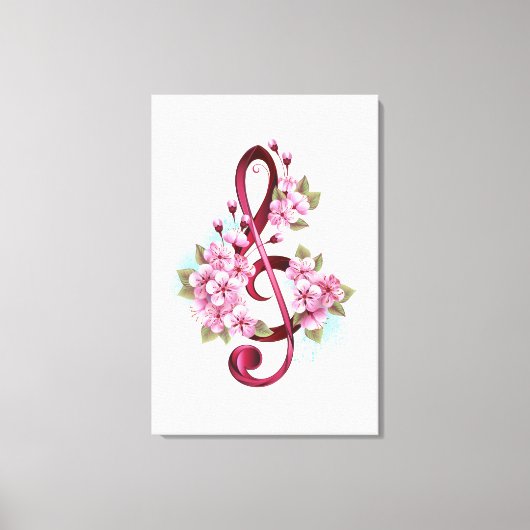Toile Musical treble clef notes with sakura flowers (Recto)