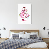 Toile Musical treble clef notes with sakura flowers (Insitu(Chambre))