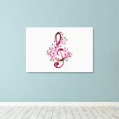 Toile Musical treble clef notes with sakura flowers (Insitu (Plancher de Bois))