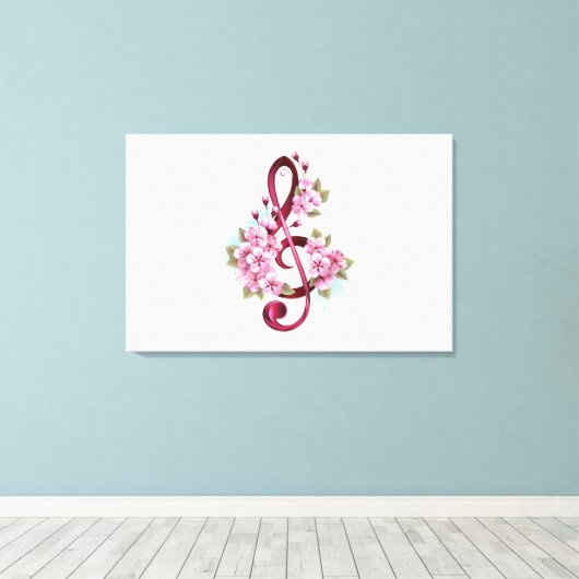 Toile Musical treble clef notes with sakura flowers (Insitu (Plancher de Bois))