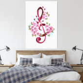 Toile Musical treble clef notes with sakura flowers (Insitu(Chambre))
