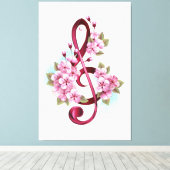 Toile Musical treble clef notes with sakura flowers (Insitu (Plancher de Bois))