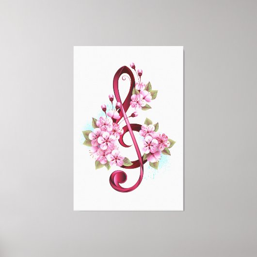 Toile Musical treble clef notes with sakura flowers (Recto)