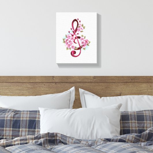 Toile Musical treble clef notes with Sakura flowers (Insitu(Chambre))