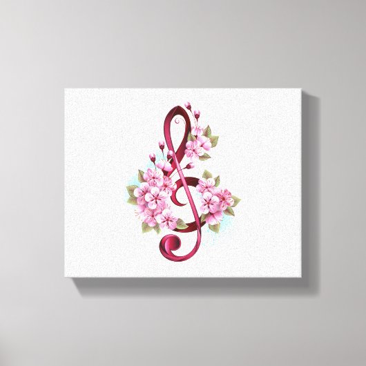 Toile Musical treble clef notes with sakura flowers (Recto)