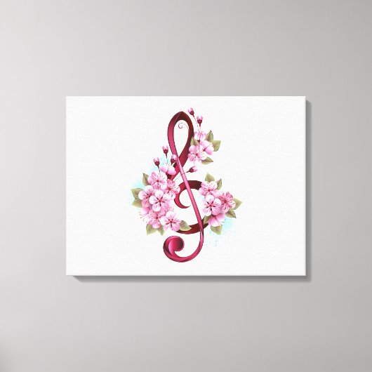Toile Musical treble clef notes with sakura flowers (Recto)