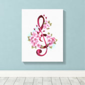 Toile Musical treble clef notes with sakura flowers (Insitu (Plancher de Bois))