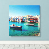Toile Mykonos Grèce Îles grecques bateaux (Insitu (Plancher de Bois))