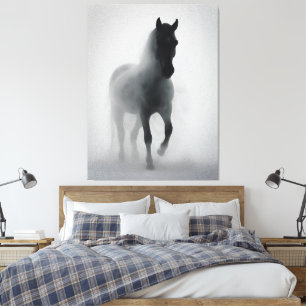 Toile Mystérieux Cheval Noir émergeant du Mist