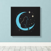 Toile Mystic Cat on Blue Moon Night Sky (Insitu (Plancher de Bois))