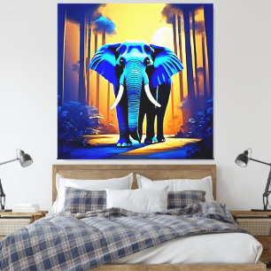 Toile Mystic Elephant : Voyage dans la forêt du coucher