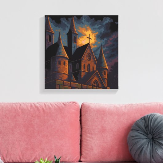 Toile Mystic Gothic Castle Under Moonlight (Insitu(Salon))