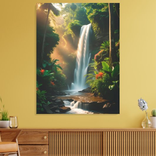 Toile Mystic Jungle Falls - Serene Waterfall Canvas (Insitu(Salon))