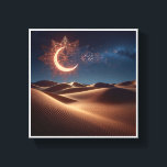 Toile Mystical Desert Night Wall Art - Glowing Geometric<br><div class="desc">A breathtaking digital masterpiece featuring a radiant, geometric crescent moon and intricate star patterns illuminating a vast desert landscape. The warm, glowing light of the celestial symbols contrasts beautifully with the deep blue night sky and the rhythmic textures of the golden sand dunes. This enchanting piece brings a sense of...</div>
