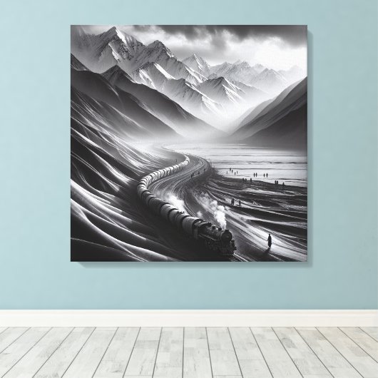 Toile Mystical Mountain Rails : Odyssée d'un train à vap (Insitu (Plancher de Bois))