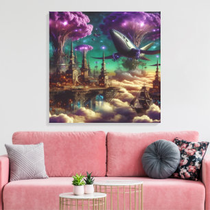 Toile Mystical Purple Futuristic Imaginaire City
