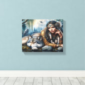 Toile Mystique Une Femme Amérindienne Avec Loups 8x10 (Insitu (Plancher de Bois))