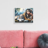 Toile Mystique Une Femme Amérindienne Avec Loups 8x10 (Insitu(Salon))