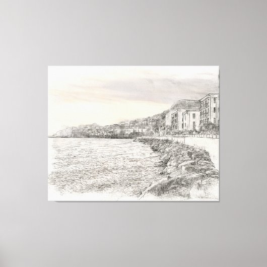 Toile Naples cityscape sketch along beautiful bay coastl (Recto)