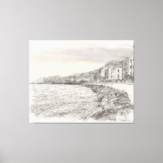 Toile Naples cityscape sketch along beautiful bay coastl