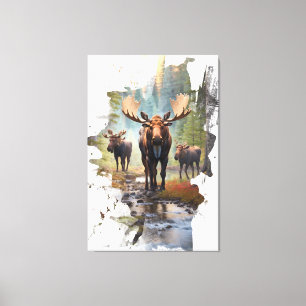 Toile *~* Nature AP49 MOOSE Artsy Forest Cottage