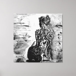 Toile Nature Lady Canvas Imprimer Peinture noir blanc
