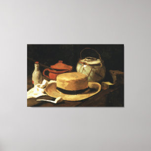 Toile Nature morte avec chapeau de paille jaune sur châs