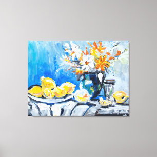 Toile Nature morte expressionniste aux citrons et aux ma