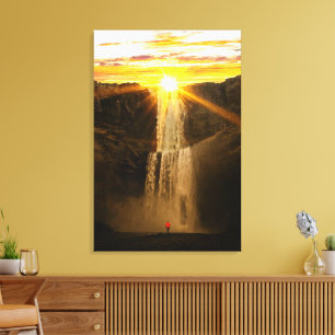Toile Nature pittoresque - Cascade au coucher du soleil